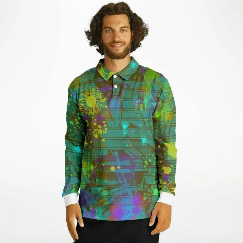 Long sleeve polo shirt - Graffiti style Blue