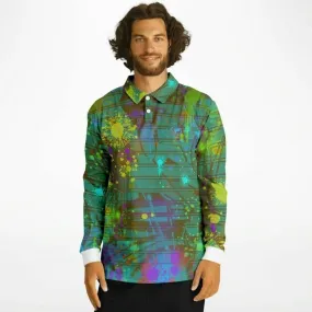 Long sleeve polo shirt - Graffiti style Blue