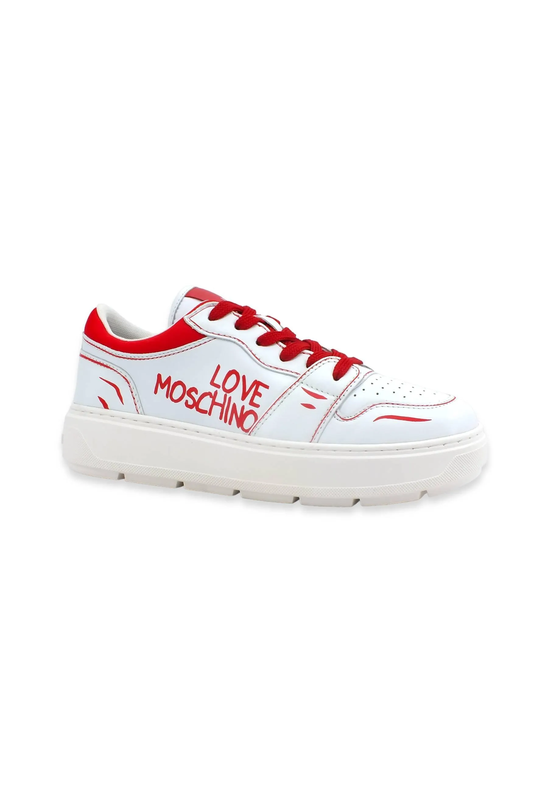 LOVE MOSCHINO Sneaker Scritte Donna Bianco Rosso JA15254G1GIAA10B