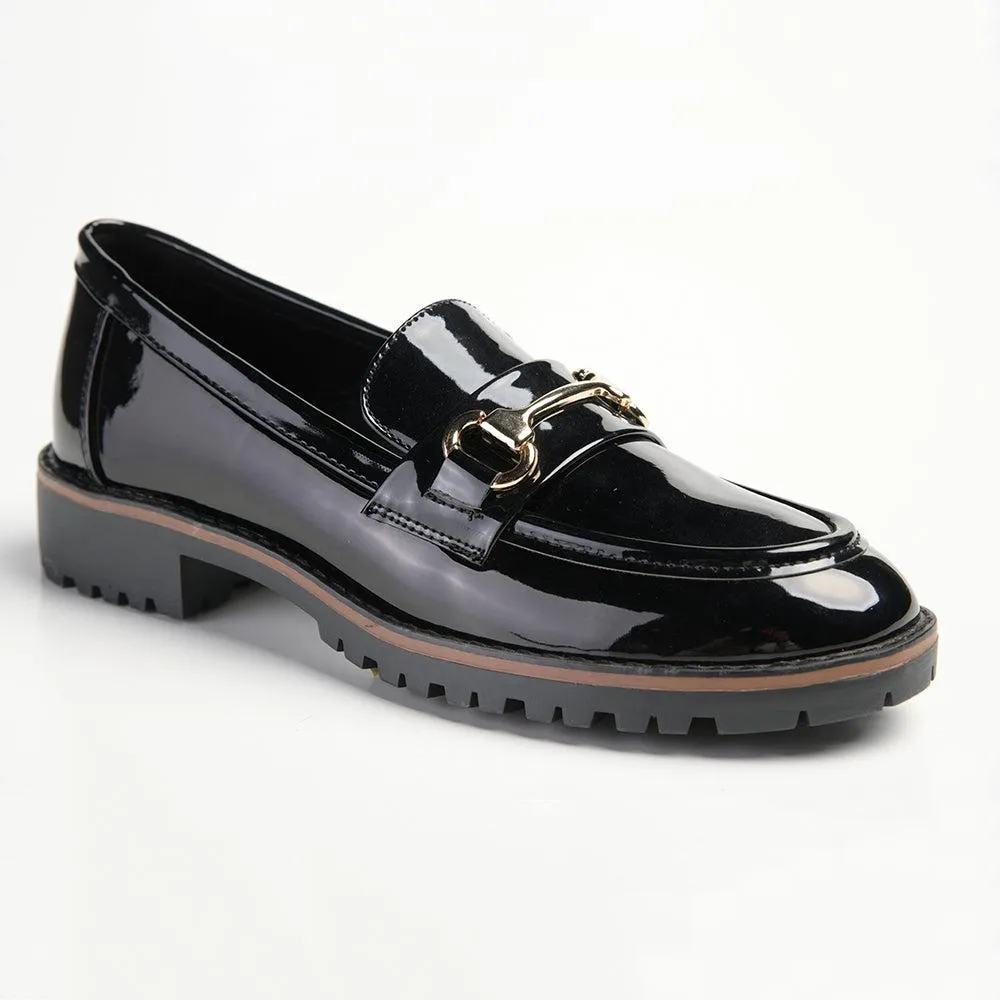 Madison Bentley Trim Cleated Ladies Slip On Loafers - Black