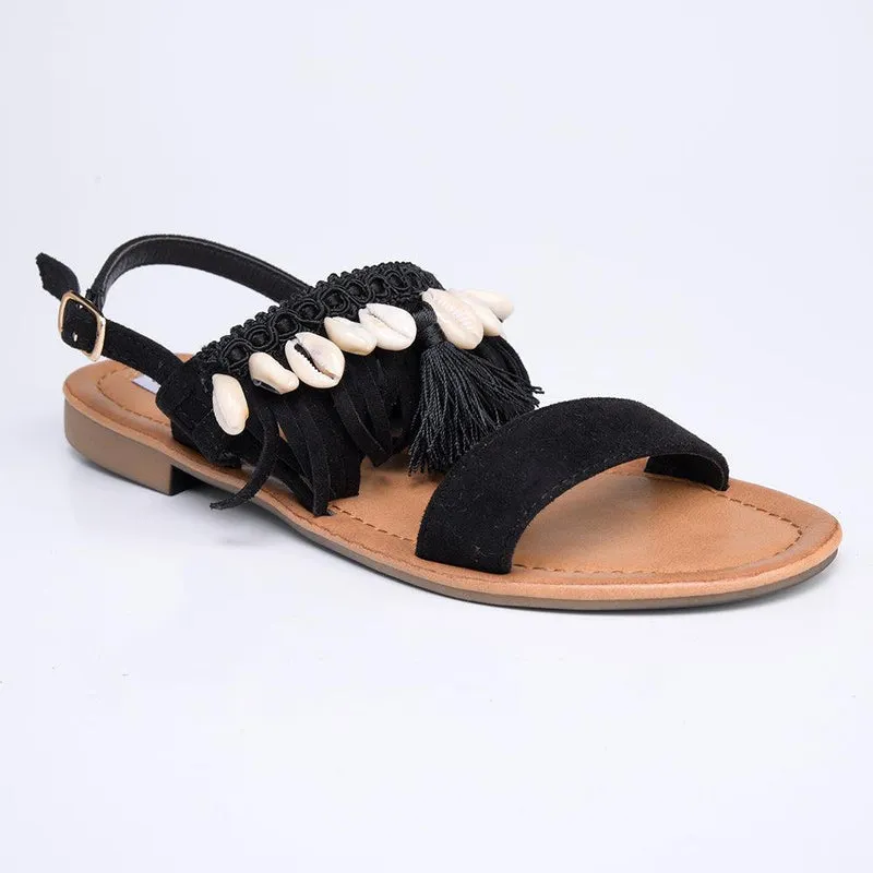 Madison Carter Fringe Sandals - Black