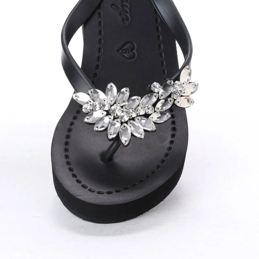 Manhattan Crystal - Rhine Stone Embellished Embellished High Wedge Flip Flops Sandal