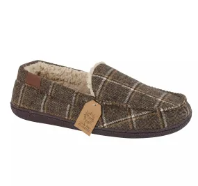 Mens Bedroom Slippers Brown Check Swaledale Jo & Joe