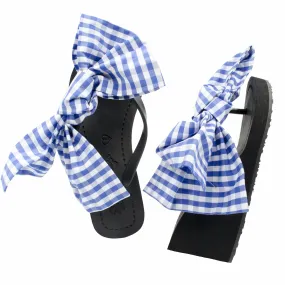 Moore Gingham Over Sized Bow- Embellished Women's High Wedge Flip Flops Sandal