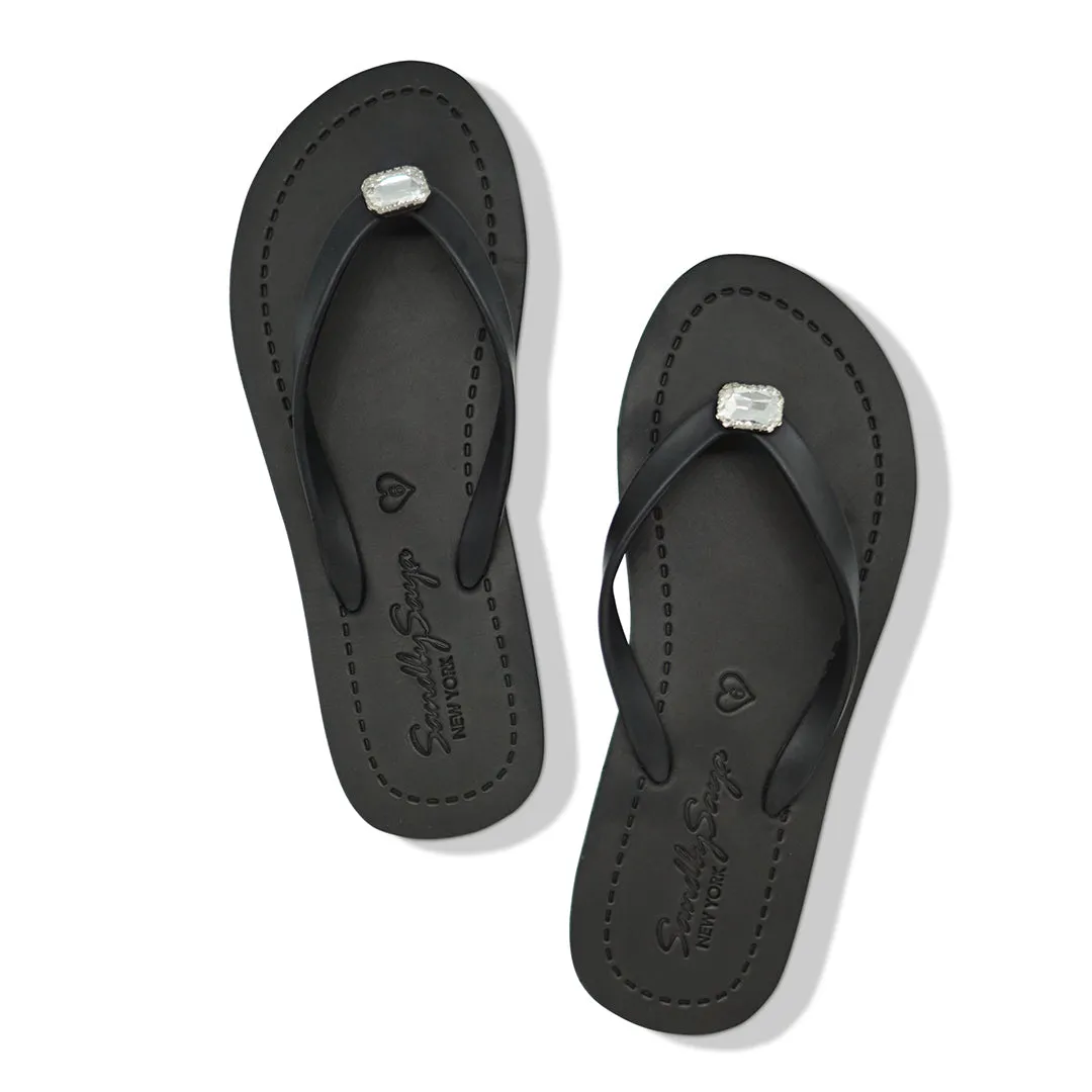 Rectangle Studs - Girls Crystal Embelished Flip Flops Sandals