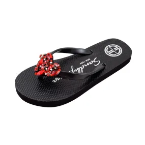 Red Heart Rhinestone Embellished - Girls Flip Flops Sandal