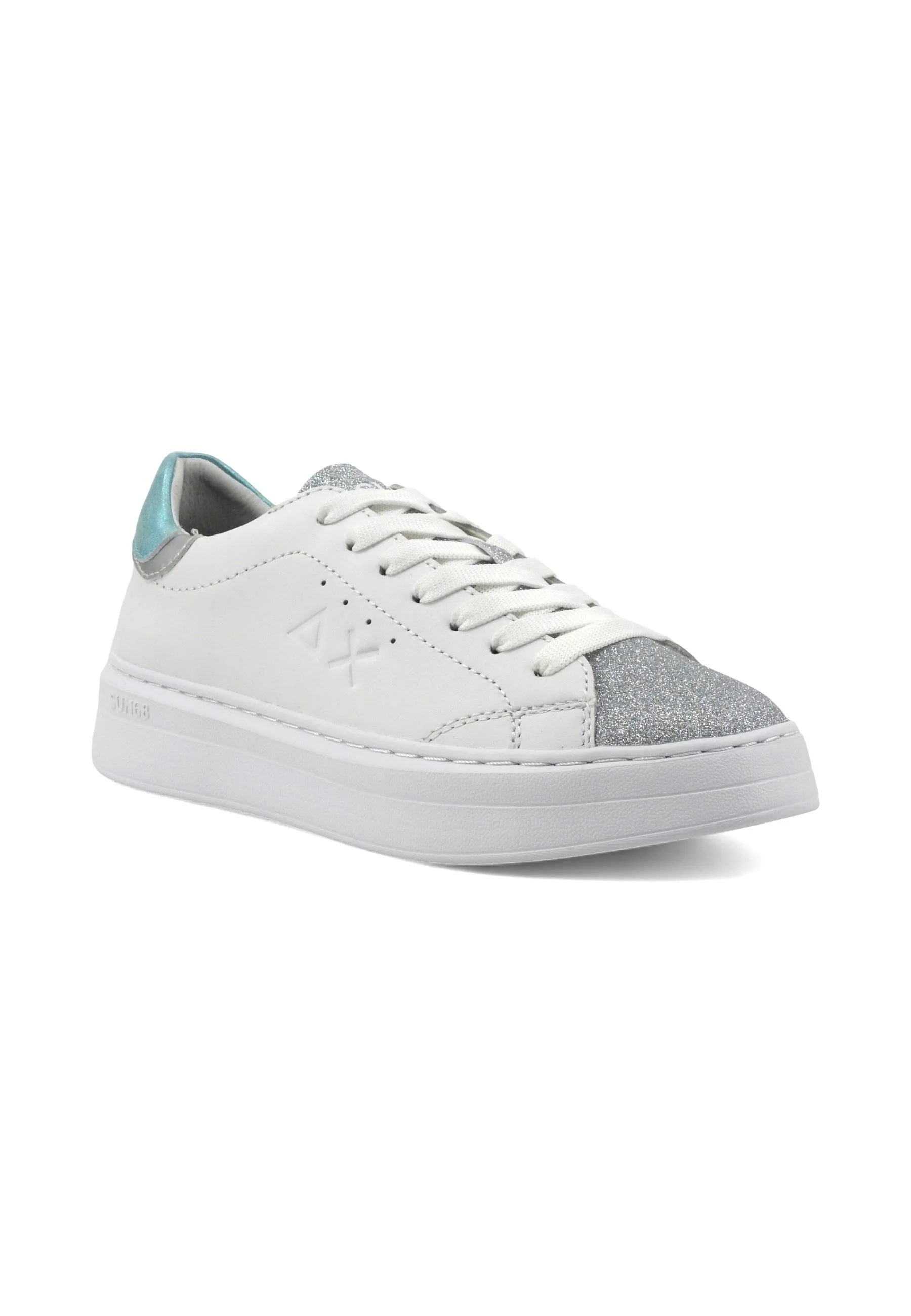 SUN68 Grace Leather Sneaker Donna Bianco Azzurro Z34226