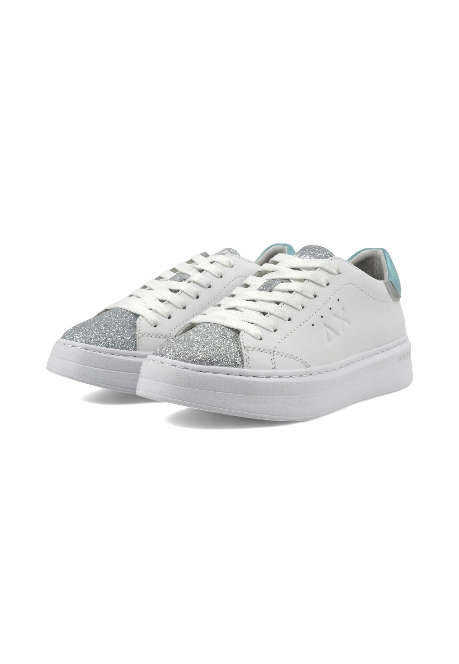 SUN68 Grace Leather Sneaker Donna Bianco Azzurro Z34226