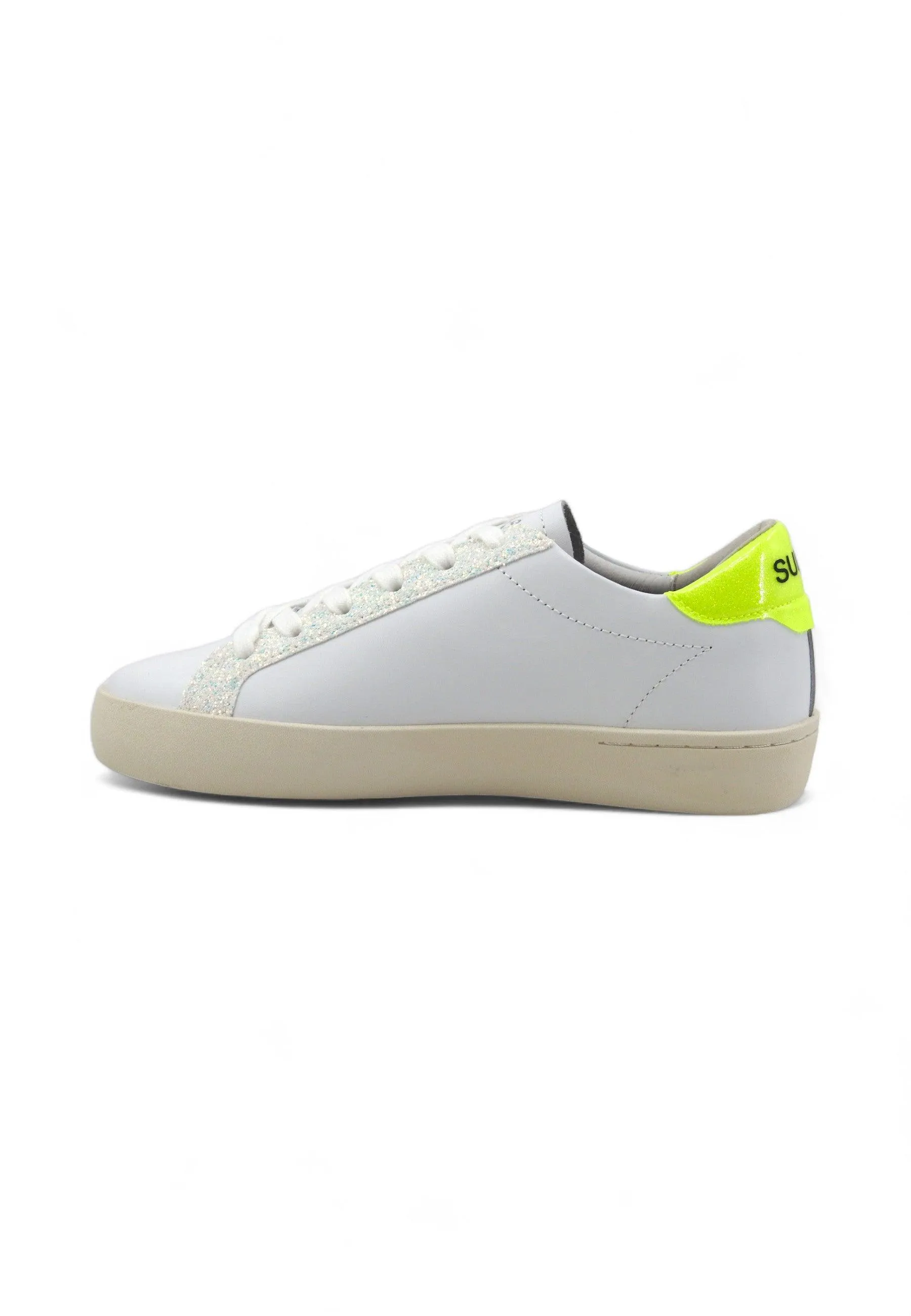 SUN68 Katy Leather Sneaker Donna Bianco Giallo Fluo Z34225