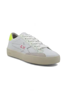 SUN68 Katy Leather Sneaker Donna Bianco Giallo Fluo Z34225