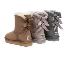 Urban UGG® Women Double faced Sheepskin Wool Boots Short Back Bow