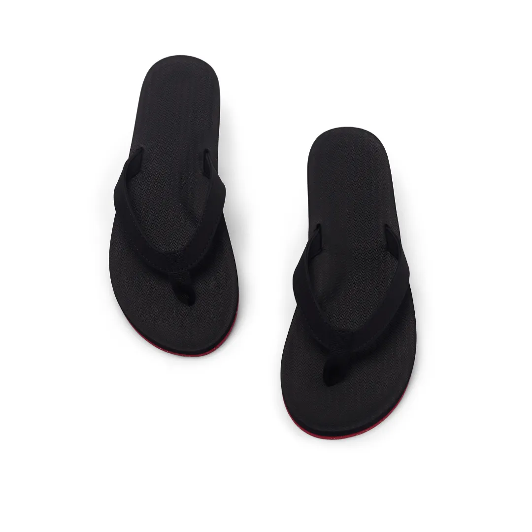 Women's Flip Flops Sneaker Sole - Black/Red Sole